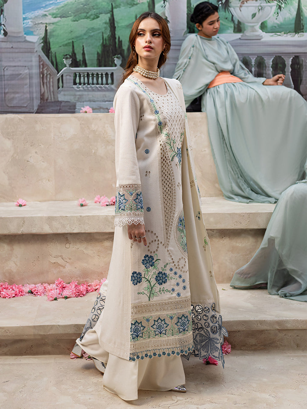 MAHNUR-3PC DHANAK LASER CUT EMB SHIRT WITH DHANAK LASERCUT EMB DUPATTA & TROUSER-BIC-4103