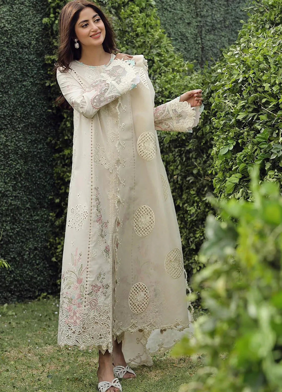 Qalamqar 3PC Lawn Chikankari Embroidered Suit with Khaddi Net Dupatta