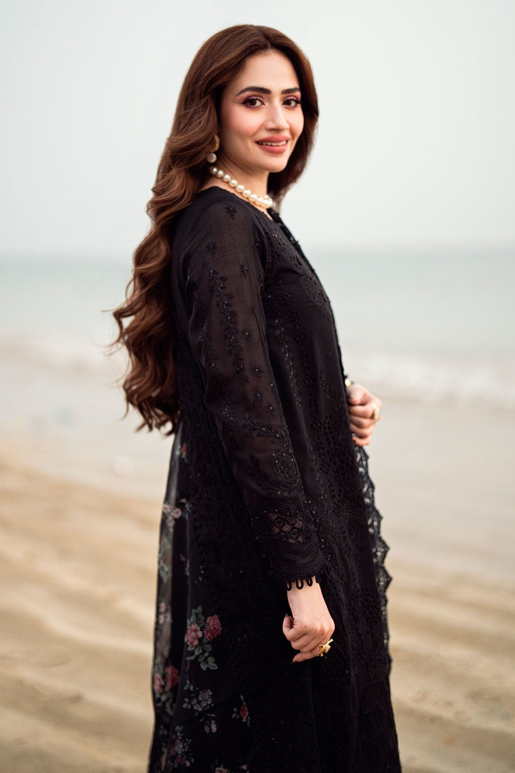 NUREH-3PC LAWN CHIKENKARI LASER EMBROIDERED SHIRT WITH COTTON NET EMBROIDERED PRINT DUPATTA-4523