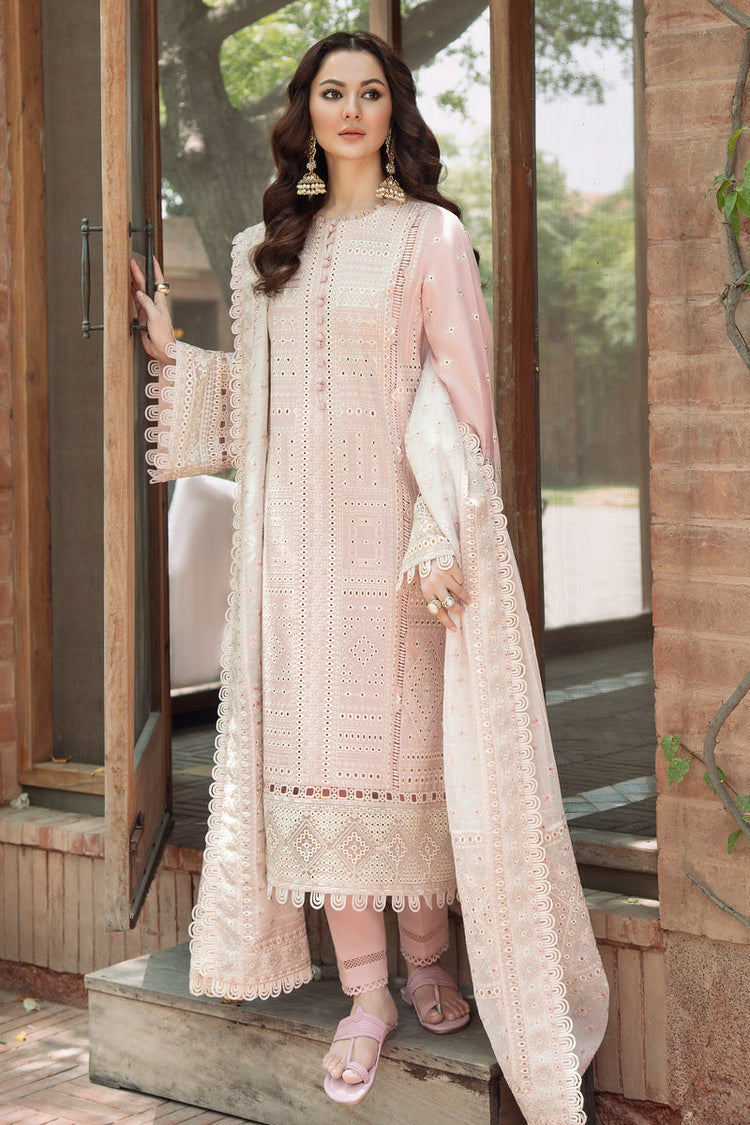JAZMIN-3PC LAWN CHIKANKARI EMBROIDERED SHIRT WITH KHADDI NET EMB DUPATTA AND TROUSER -SZ-4552