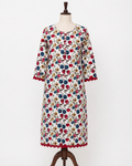 Embroidered Bloom Long Shirt – White Floral Linen - Full suit