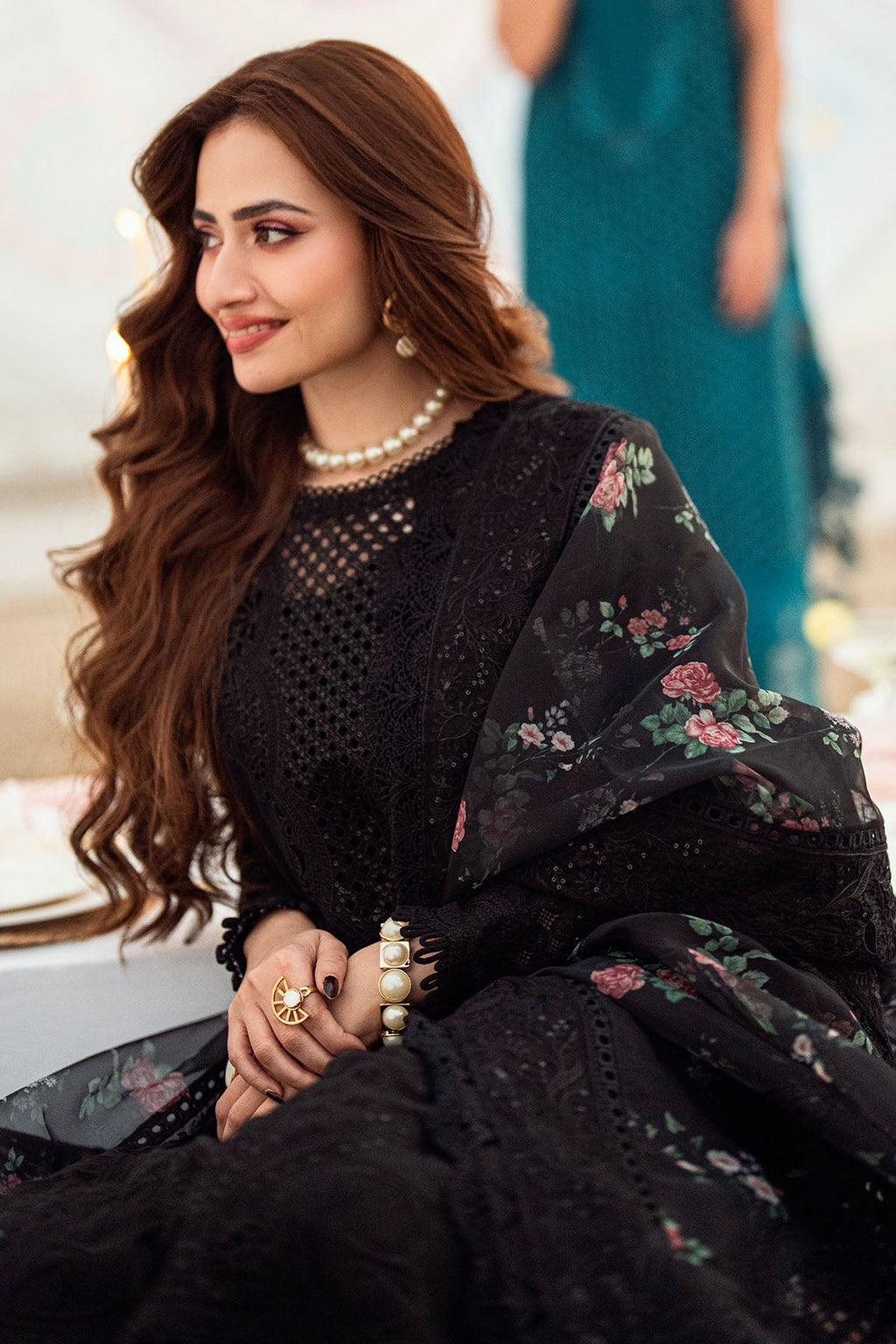NUREH-3PC LAWN CHIKENKARI LASER EMBROIDERED SHIRT WITH COTTON NET EMBROIDERED PRINT DUPATTA-4523