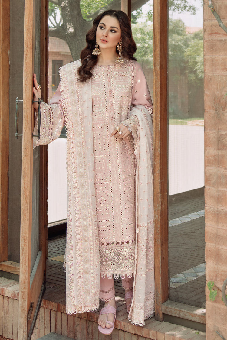 JAZMIN-3PC LAWN CHIKANKARI EMBROIDERED SHIRT WITH KHADDI NET EMB DUPATTA AND TROUSER -SZ-4552