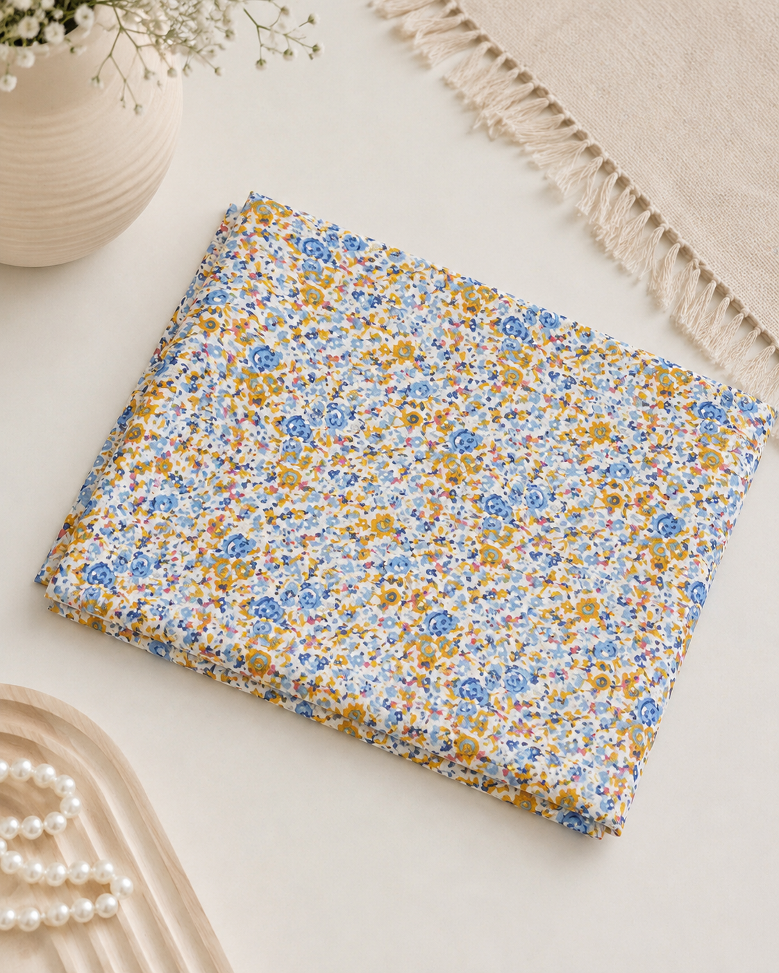 Blue Floral Printed Lawn Shirt