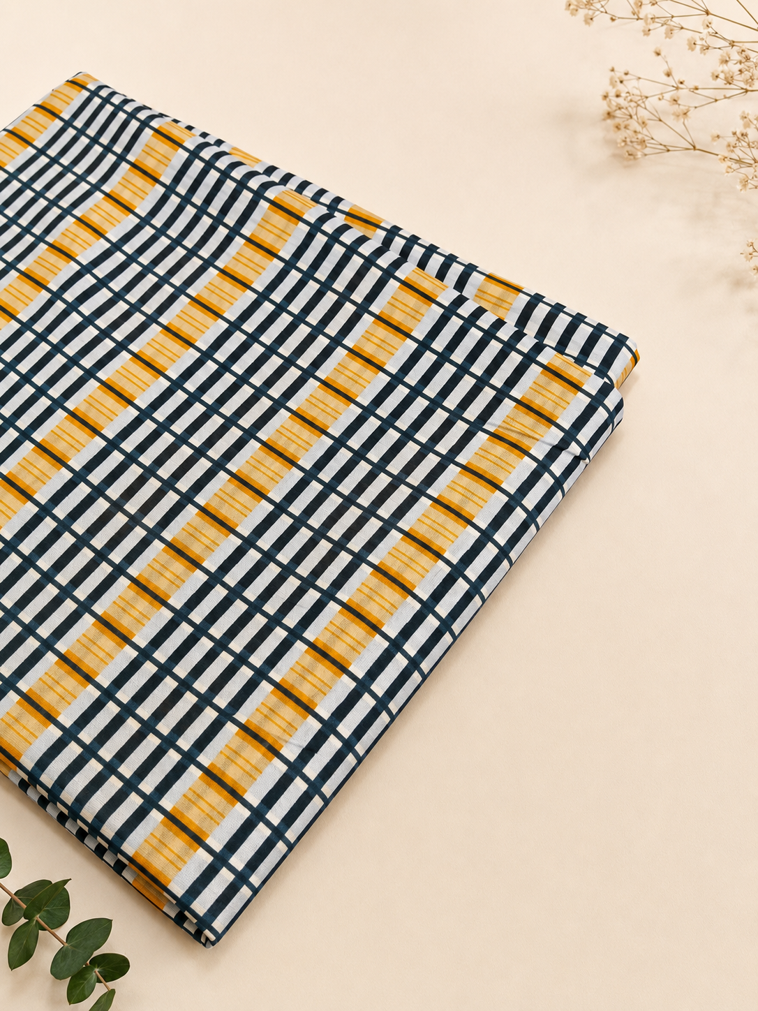 Golden Checks – 2 Piece Unstitched Printed Lawn Suit (4 Yards length : 57 inches width)