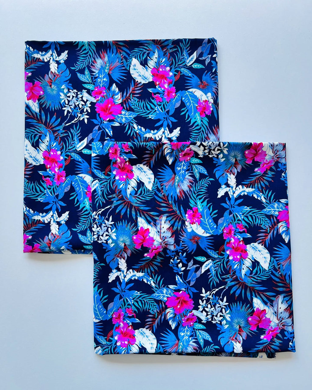 Navy Blue & Fuchsia Floral Printed Linen Fabric – 3.25 Yards Unstitched
