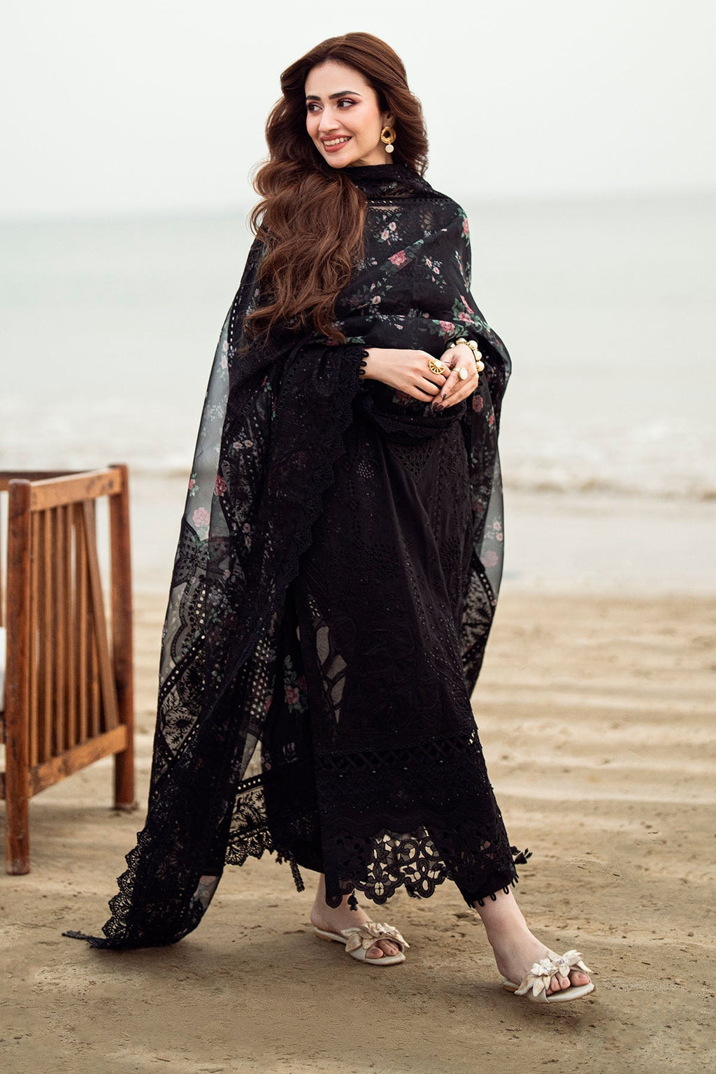 NUREH-3PC LAWN CHIKENKARI LASER EMBROIDERED SHIRT WITH COTTON NET EMBROIDERED PRINT DUPATTA-4523
