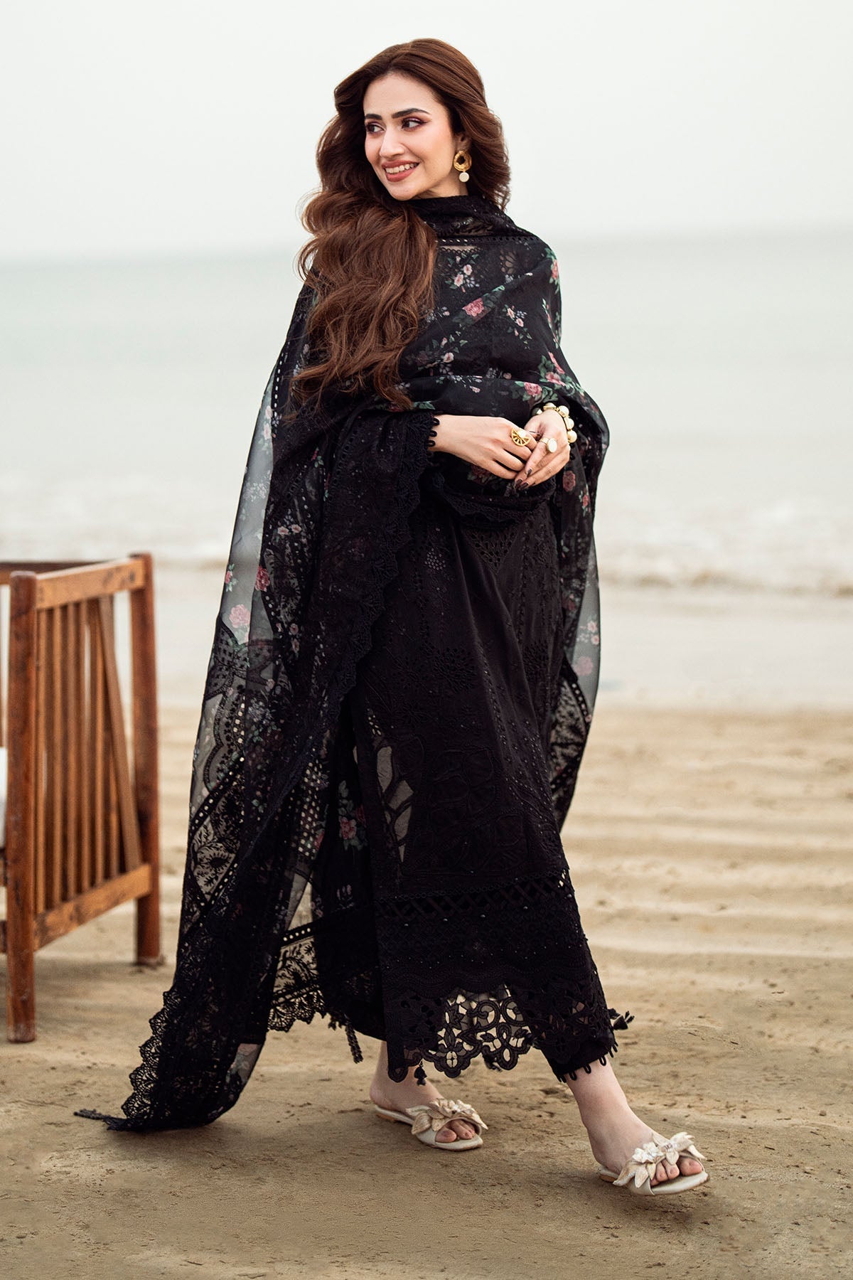 NUREH-3PC LAWN CHIKENKARI LASER EMBROIDERED SHIRT WITH COTTON NET EMBROIDERED PRINT DUPATTA-4523