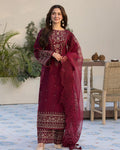 QALAMQAR-3PC LAWN EMBROIDERED SHIRT WITH ORGANZA EMBROIDERED DUPATTA AND EMB TROUSER-SZ-4532