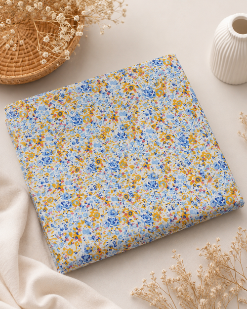 Blue Floral Printed Lawn Shirt