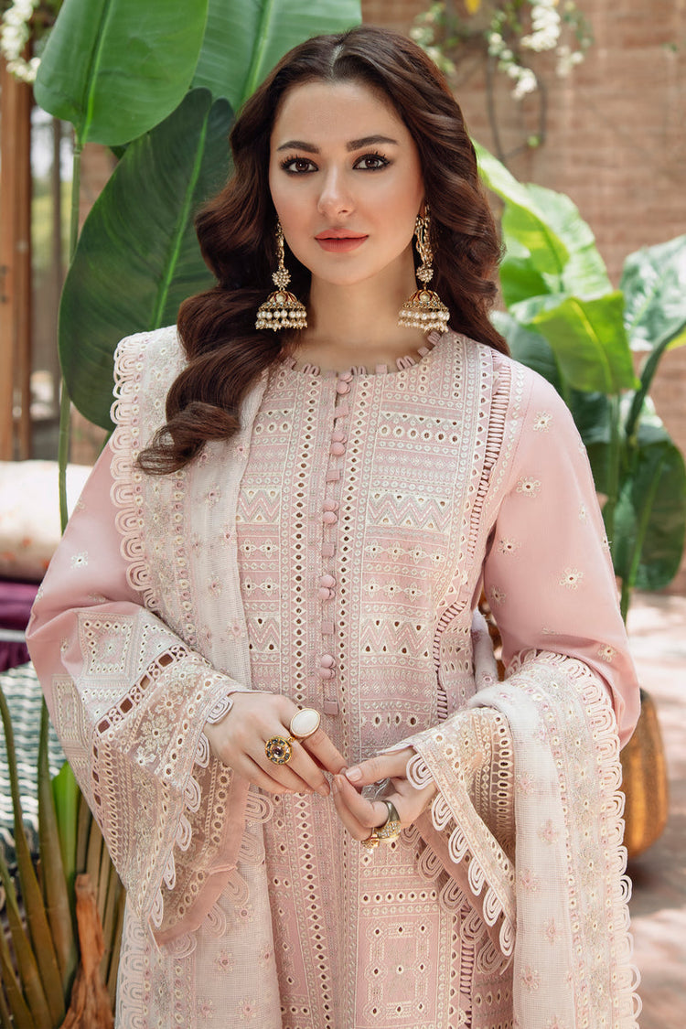 JAZMIN-3PC LAWN CHIKANKARI EMBROIDERED SHIRT WITH KHADDI NET EMB DUPATTA AND TROUSER -SZ-4552