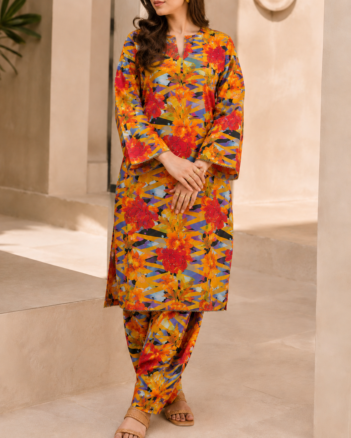 Multi Colour Floral Printed Lawn – 2 Piece Unstitched Suit