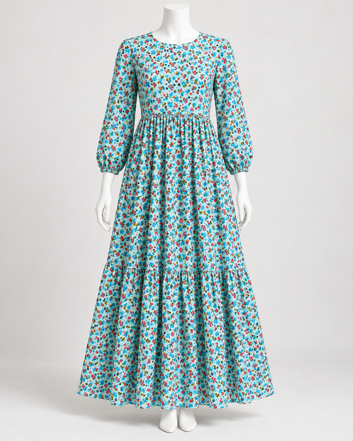 Aqua Mini Floral Printed Linen Fabric – Women’s Fall Unstitched Suit