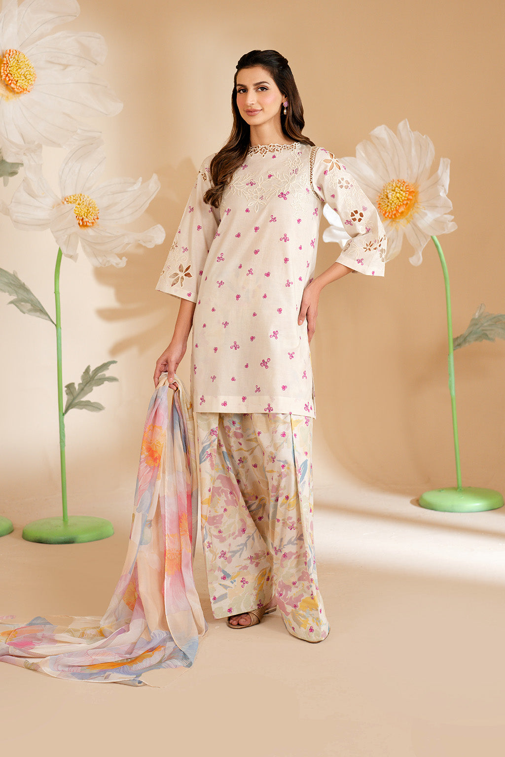 IZNIK-3PC LAWN PRINTED EMB SHIRT WITH SILK PRINTED DUPATTA AND PRINTED TROUSER-SZ-052