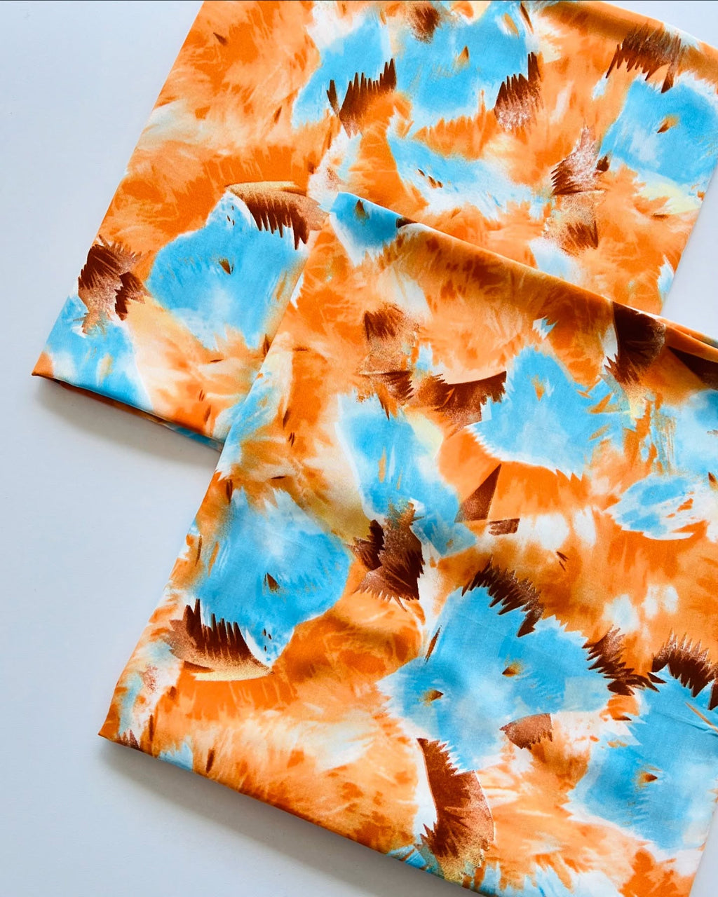 Tie & Dye – Orange Blue Linen - unstiched - Long frock Long shalwar Angrakha styling