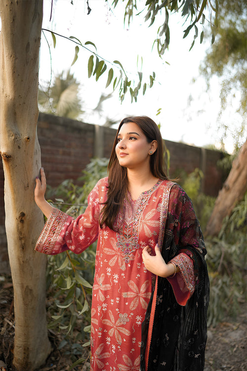 ANEELAS-3PC LAWN PRINTED SHIRT WITH SILK PRINTED DUPATTA AND TROUSER-SZ-048